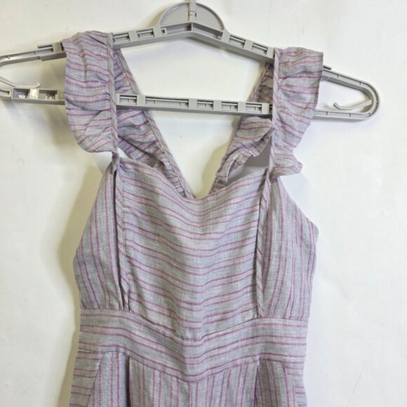 Anthropologie Stripe ruffle linen wideleg jumpsuit - Picture 9 of 13